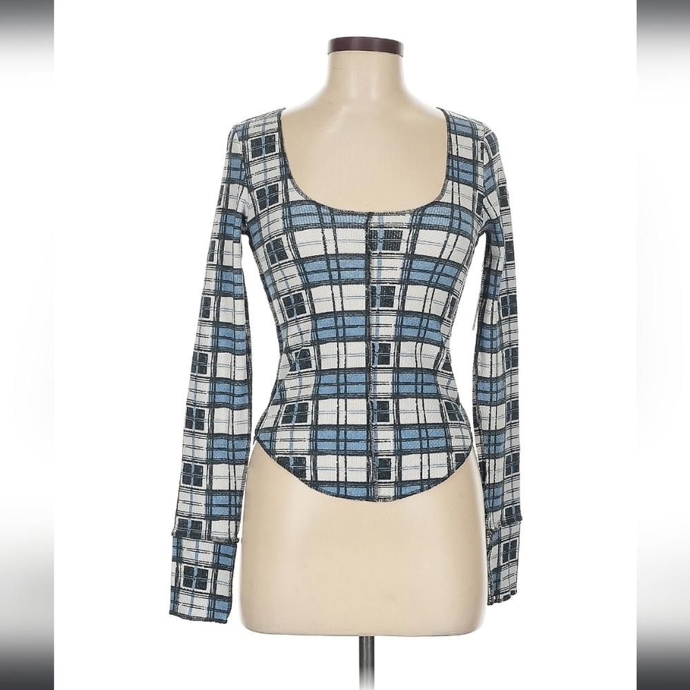 Intimately By Free People NWT Plaid Long Sleeve Top Sz M